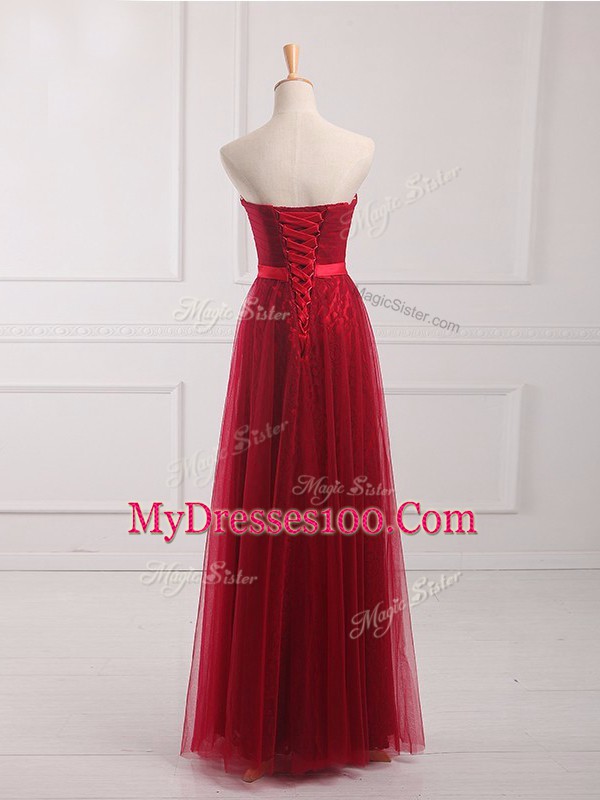 Attractive Tulle and Lace Sleeveless Floor Length Dama Dress and Belt