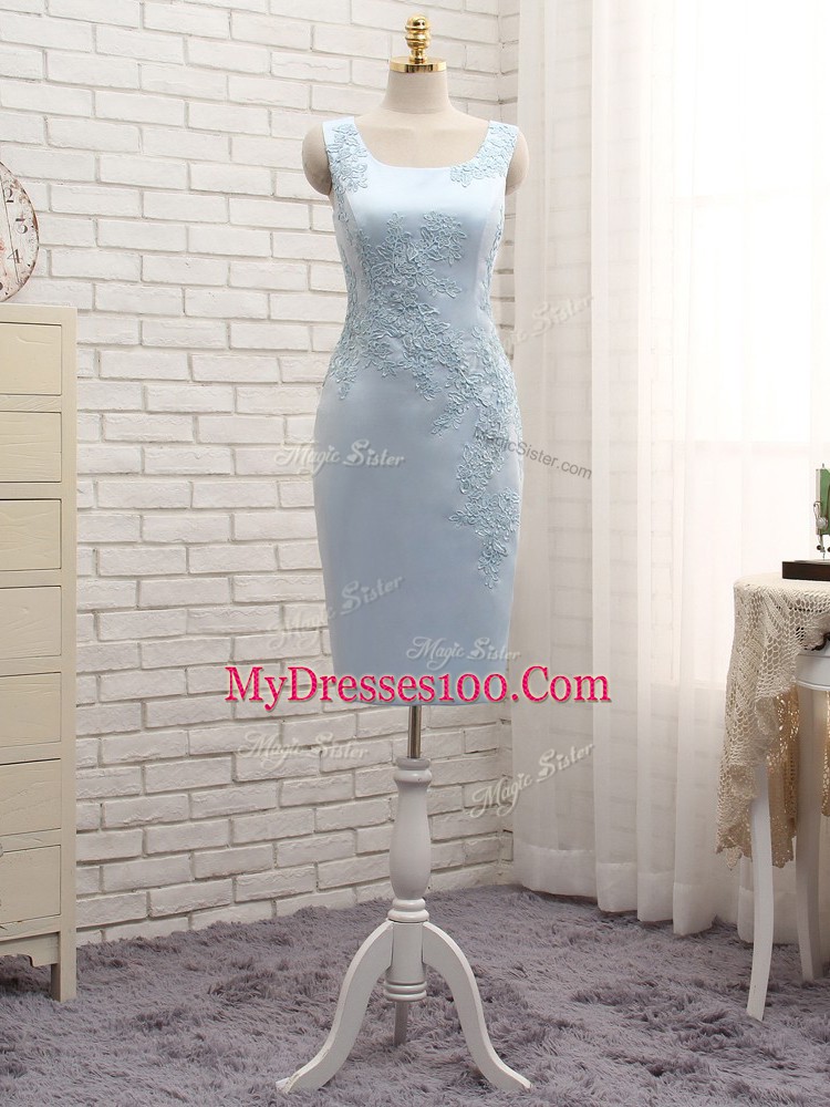 Fine Light Blue Sleeveless Satin Zipper Mother of the Bride Dress for Prom and Party