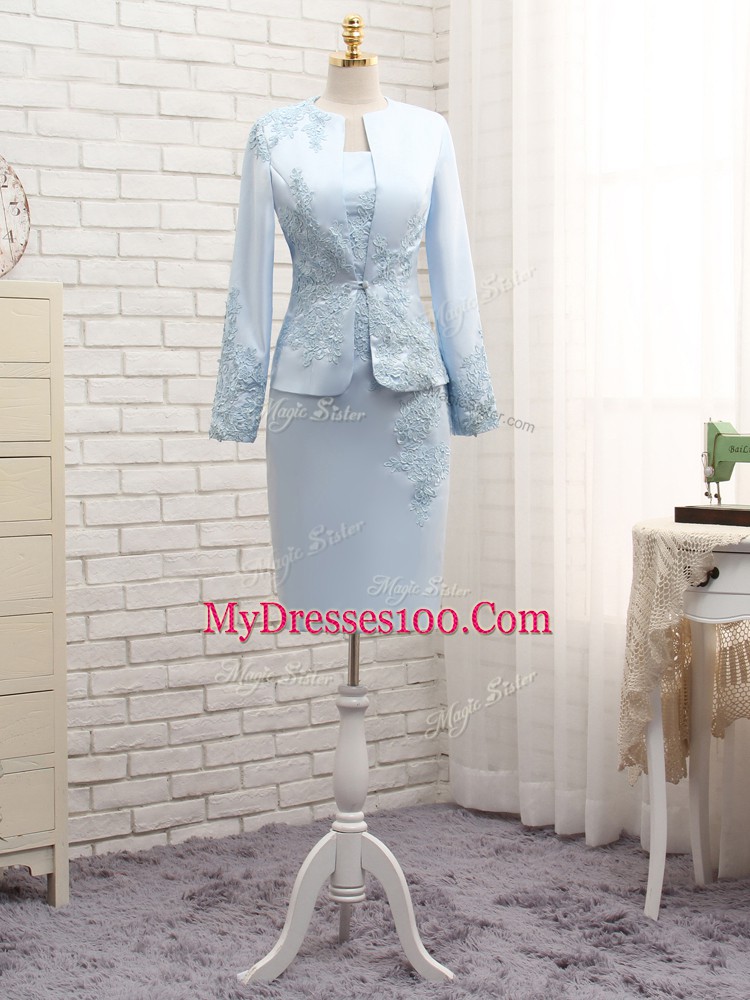 Fine Light Blue Sleeveless Satin Zipper Mother of the Bride Dress for Prom and Party