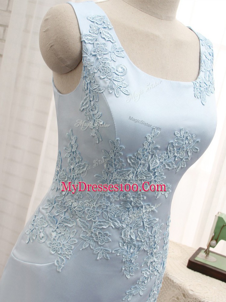 Fine Light Blue Sleeveless Satin Zipper Mother of the Bride Dress for Prom and Party
