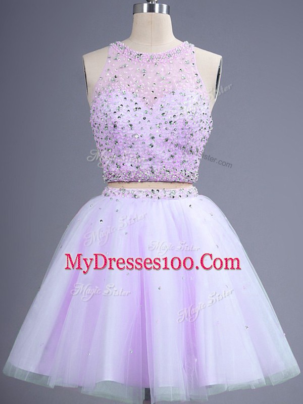 Eye-catching Lavender Bridesmaid Dresses Prom and Party and Wedding Party with Beading Scoop Sleeveless Lace Up