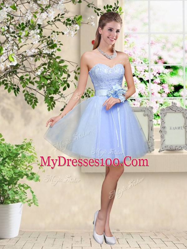 Great A-line Vestidos de Damas Lavender Sweetheart Tulle Sleeveless Knee Length Lace Up