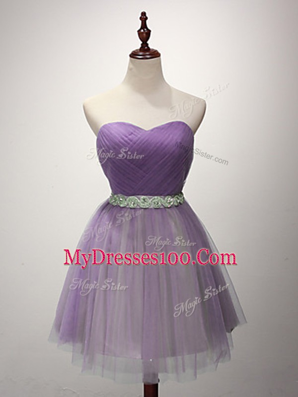 Comfortable Lavender Sweetheart Neckline Ruching Vestidos de Damas Sleeveless Lace Up