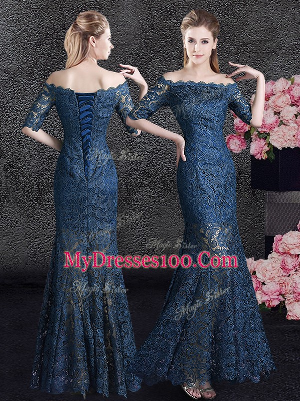 Mermaid Off the Shoulder Half Sleeves Lace Lace Up Mother Of The Bride Dress