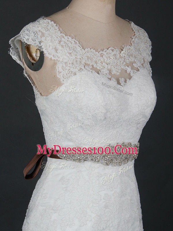 Great Mermaid Sleeveless White Wedding Dress Brush Train Clasp Handle