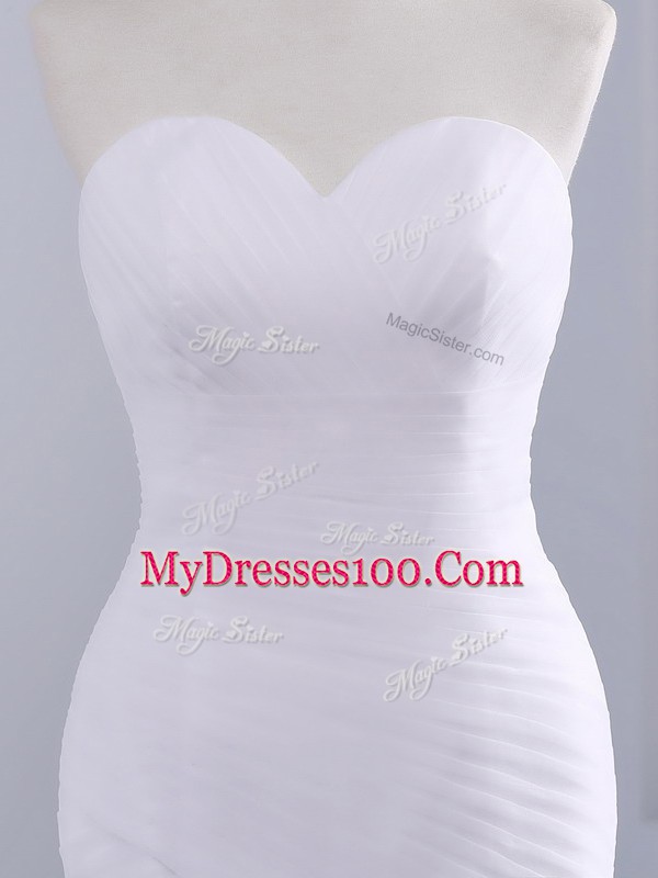 Adorable Court Train Mermaid Wedding Dress White Sweetheart Tulle Sleeveless Lace Up