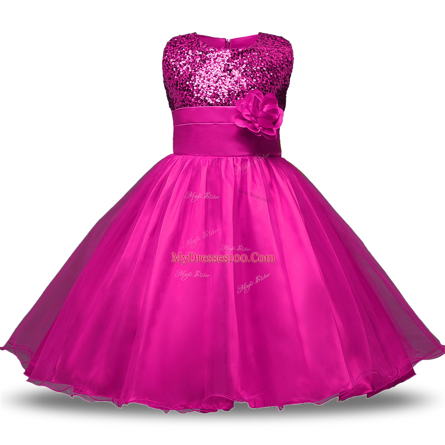 Free and Easy Knee Length Fuchsia Flower Girl Dresses Strapless Sleeveless Zipper