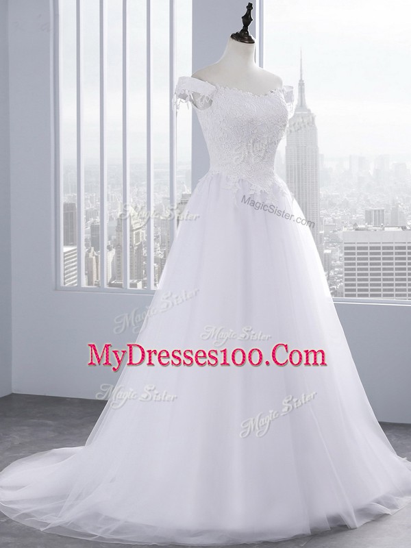 A-line Sleeveless White Bridal Gown Lace Up
