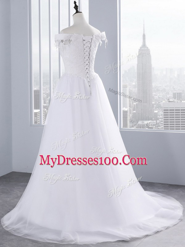 A-line Sleeveless White Bridal Gown Lace Up