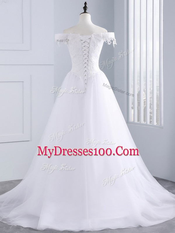 A-line Sleeveless White Bridal Gown Lace Up