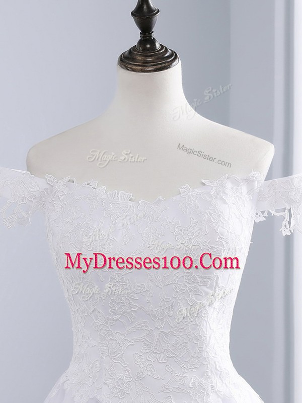 A-line Sleeveless White Bridal Gown Lace Up