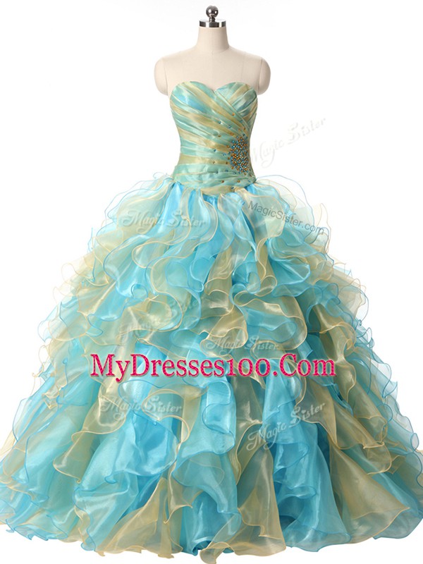 Floor Length Lace Up Vestidos de Quinceanera Multi-color for Sweet 16 and Quinceanera with Beading and Ruffles