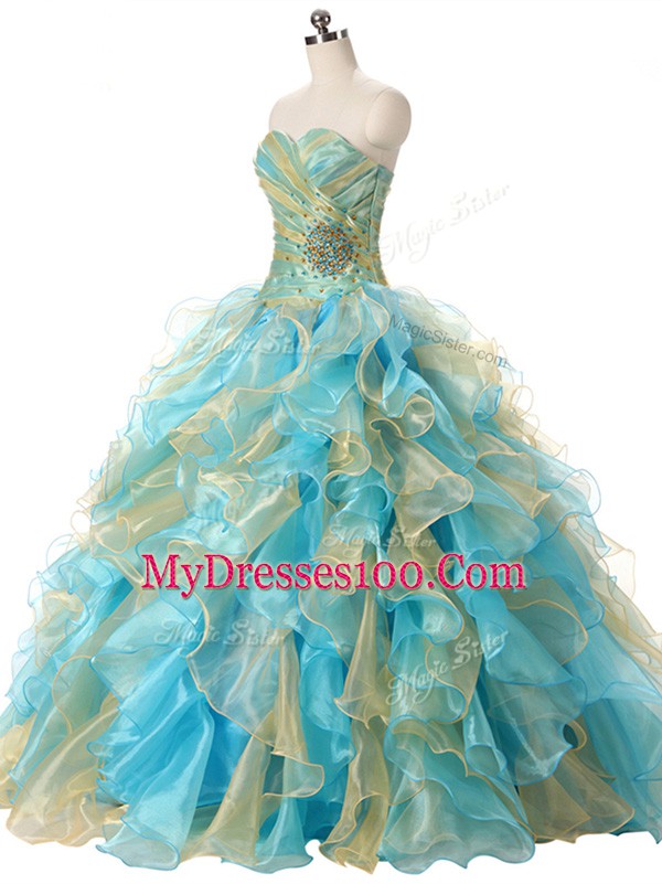 Floor Length Lace Up Vestidos de Quinceanera Multi-color for Sweet 16 and Quinceanera with Beading and Ruffles