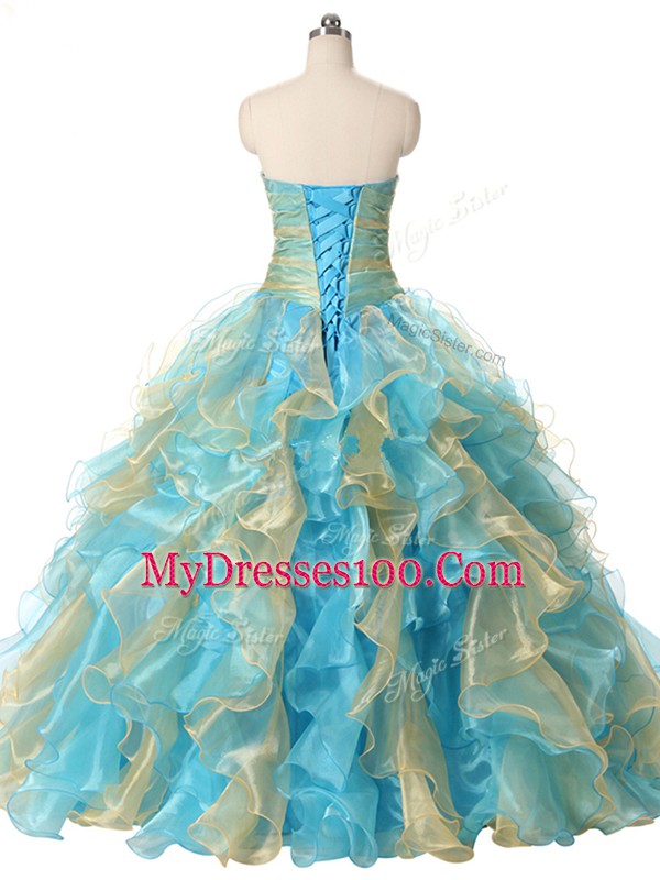 Floor Length Lace Up Vestidos de Quinceanera Multi-color for Sweet 16 and Quinceanera with Beading and Ruffles