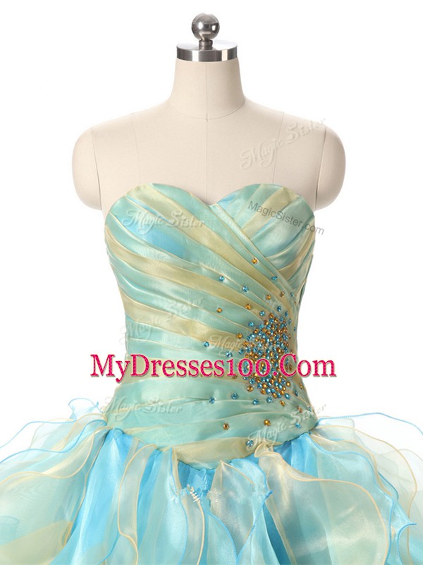 Floor Length Lace Up Vestidos de Quinceanera Multi-color for Sweet 16 and Quinceanera with Beading and Ruffles