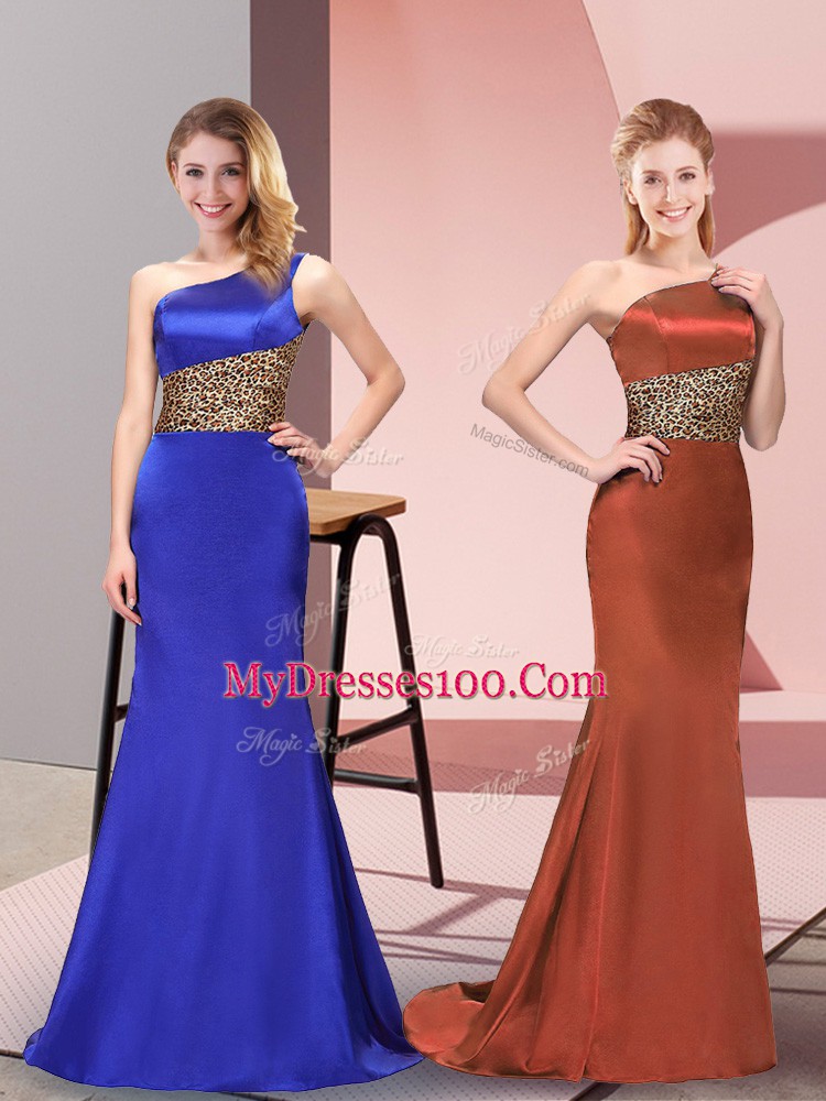 Royal Blue Column/Sheath Pattern Custom Made Pageant Dress Side Zipper Elastic Woven Satin Sleeveless Floor Length