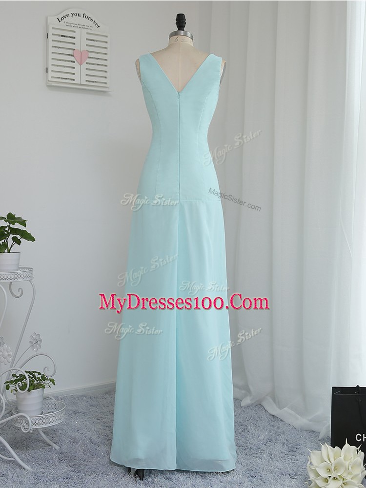 Cute Sleeveless Zipper Floor Length Ruching Wedding Party Dress
