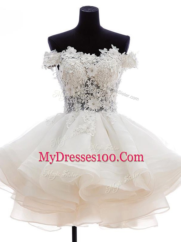 Affordable Strapless Sleeveless Homecoming Dress Knee Length Beading and Lace and Embroidery and Ruffles White Tulle
