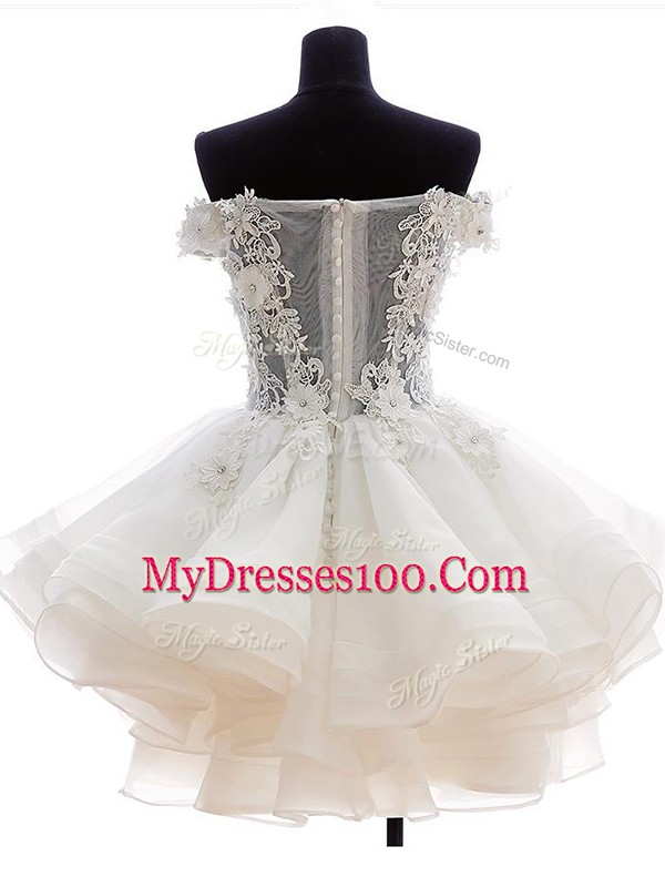 Affordable Strapless Sleeveless Homecoming Dress Knee Length Beading and Lace and Embroidery and Ruffles White Tulle