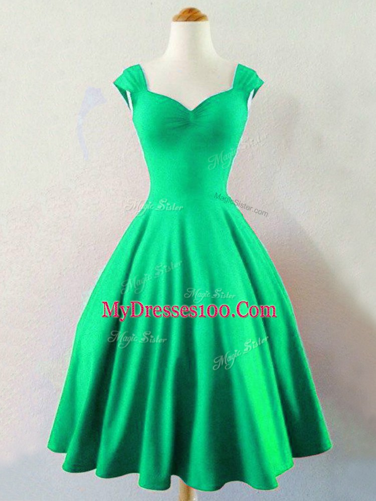 Top Selling Dark Green Lace Up Bridesmaid Gown Ruching Sleeveless Mini Length