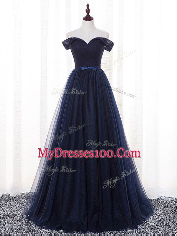 New Arrival Navy Blue Quinceanera Dama Dress Prom and Party and Wedding Party with Belt Off The Shoulder Sleeveless Lace Up
