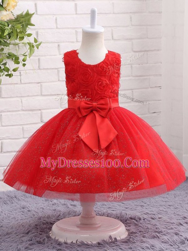 Most Popular Tulle Sleeveless Mini Length Kids Pageant Dress and Bowknot