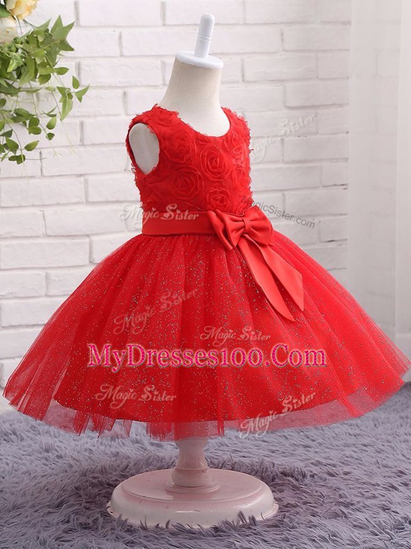 Most Popular Tulle Sleeveless Mini Length Kids Pageant Dress and Bowknot
