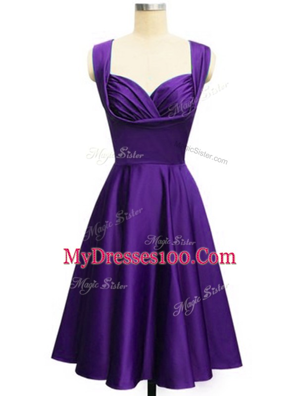 Suitable Straps Sleeveless Lace Up Damas Dress Purple Taffeta