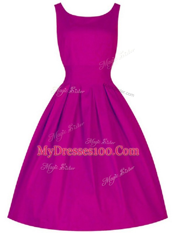 Clearance Fuchsia Sleeveless Knee Length Ruching Lace Up Vestidos de Damas