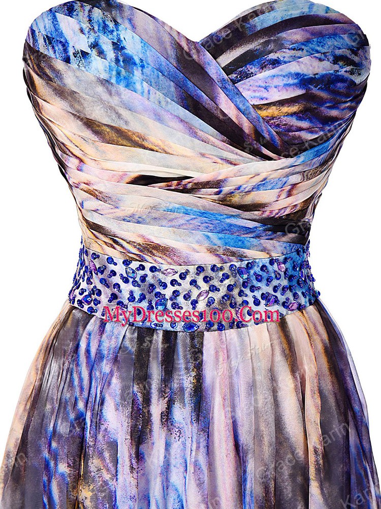 Elegant Multi-color Sleeveless Beading and Ruching Side Zipper Homecoming Dress