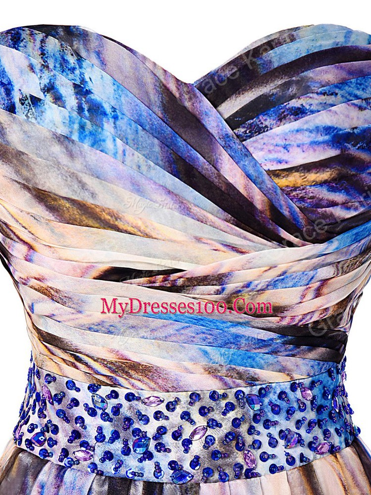 Elegant Multi-color Sleeveless Beading and Ruching Side Zipper Homecoming Dress