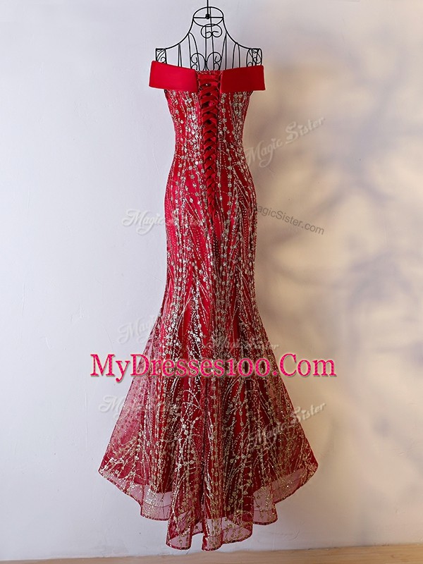 Sleeveless Lace Up Floor Length Beading Prom Gown