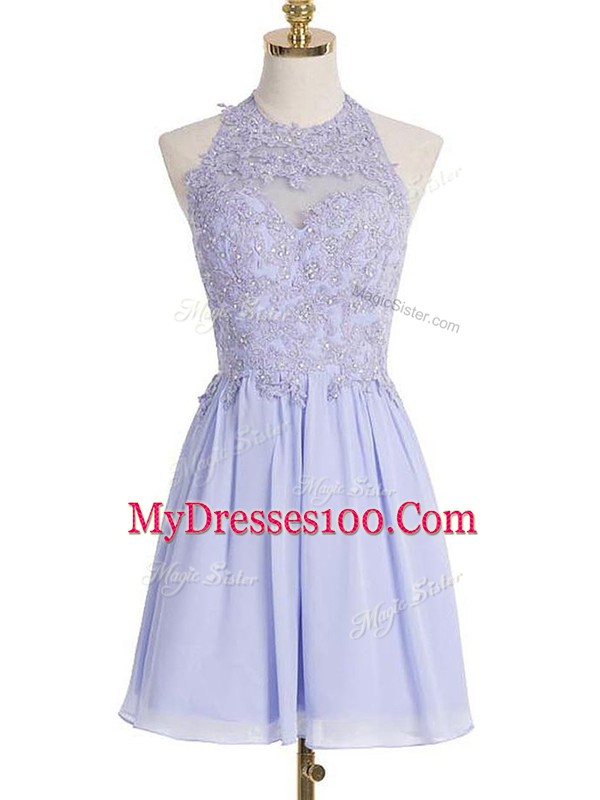 Knee Length Lace Up Quinceanera Dama Dress Lavender for Prom and Party and Wedding Party with Lace
