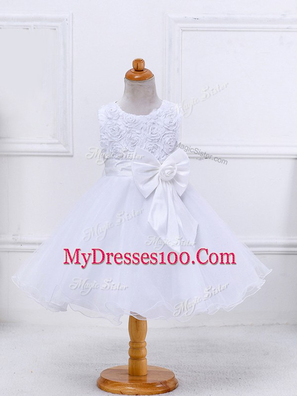 Sleeveless Mini Length Bowknot Zipper Little Girls Pageant Dress with White