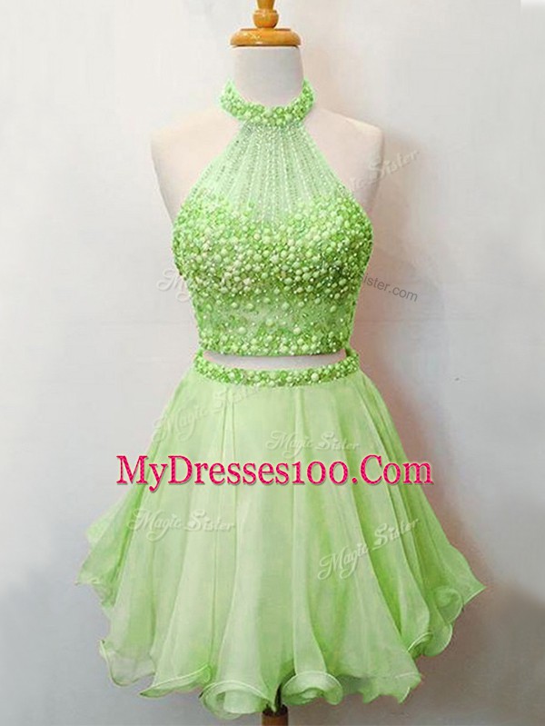 Halter Top Neckline Beading Vestidos de Damas Sleeveless Lace Up