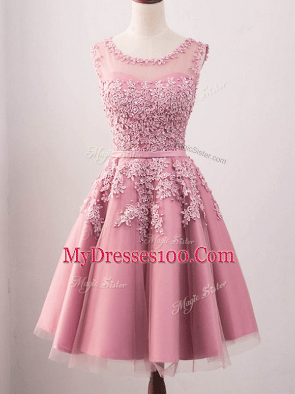 Delicate Tulle Sleeveless Knee Length Quinceanera Court of Honor Dress and Lace