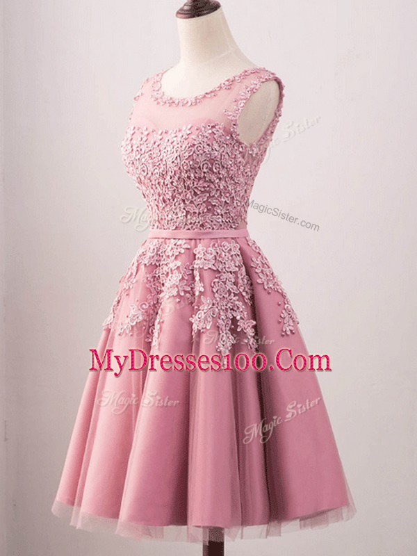 Delicate Tulle Sleeveless Knee Length Quinceanera Court of Honor Dress and Lace