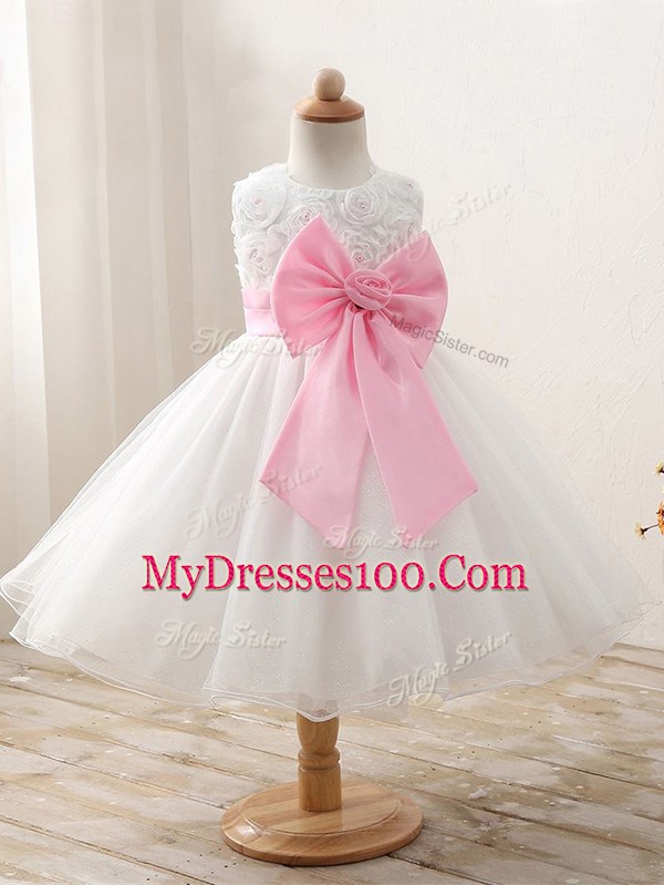 White Ball Gowns Organza Scoop Sleeveless Bowknot Mini Length Zipper Child Pageant Dress