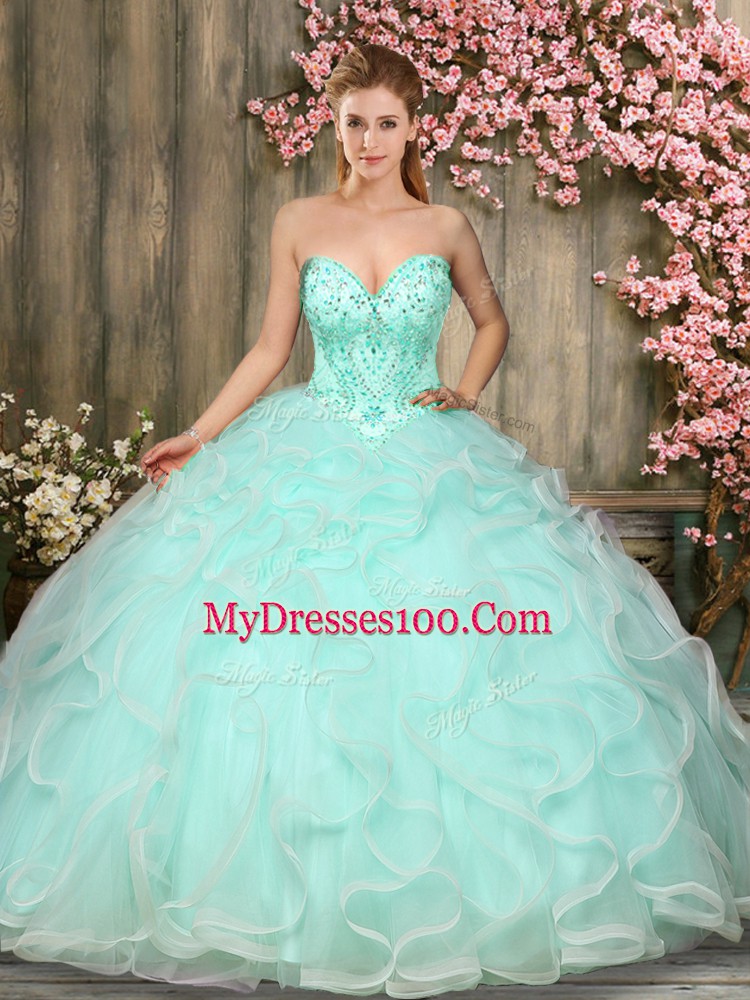 Sweetheart Sleeveless Tulle Sweet 16 Dress Beading and Ruffles Lace Up