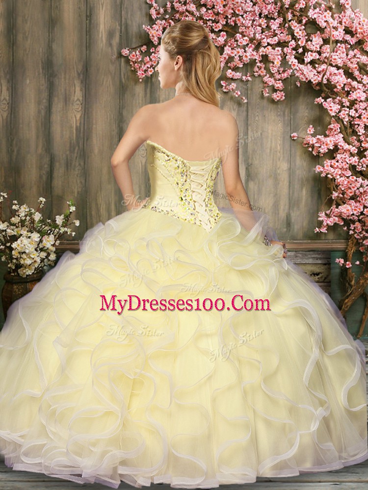 Sweetheart Sleeveless Tulle Sweet 16 Dress Beading and Ruffles Lace Up