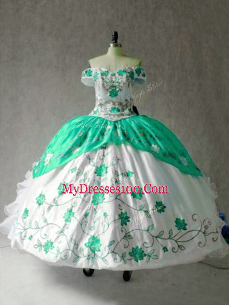 Multi-color Cap Sleeves Floor Length Embroidery and Ruffles Lace Up Quinceanera Dresses