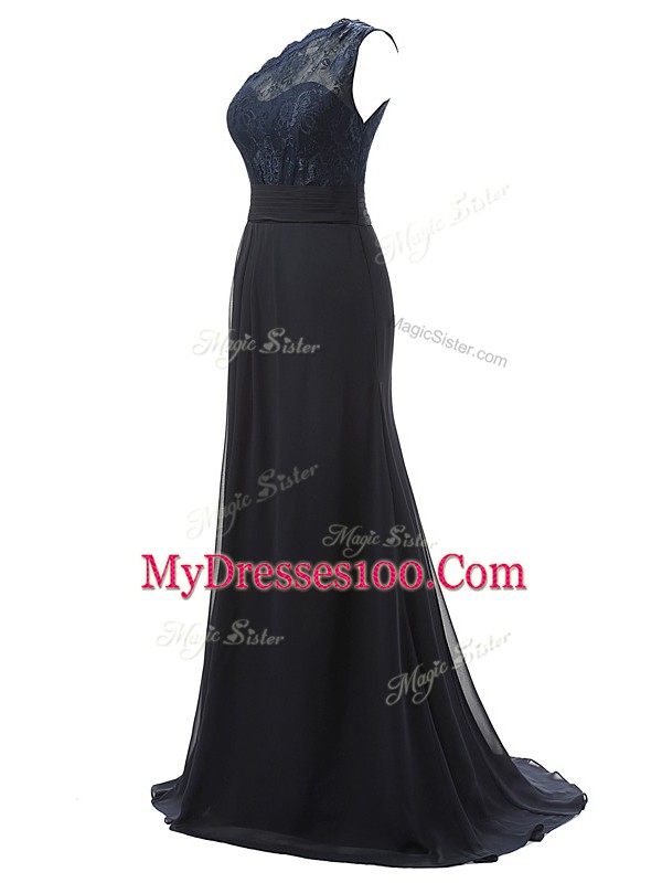 Black One Shoulder Neckline Lace Wedding Party Dress Sleeveless Side Zipper