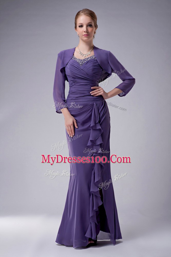 Trendy Straps Sleeveless Zipper Mother Of The Bride Dress Purple Chiffon