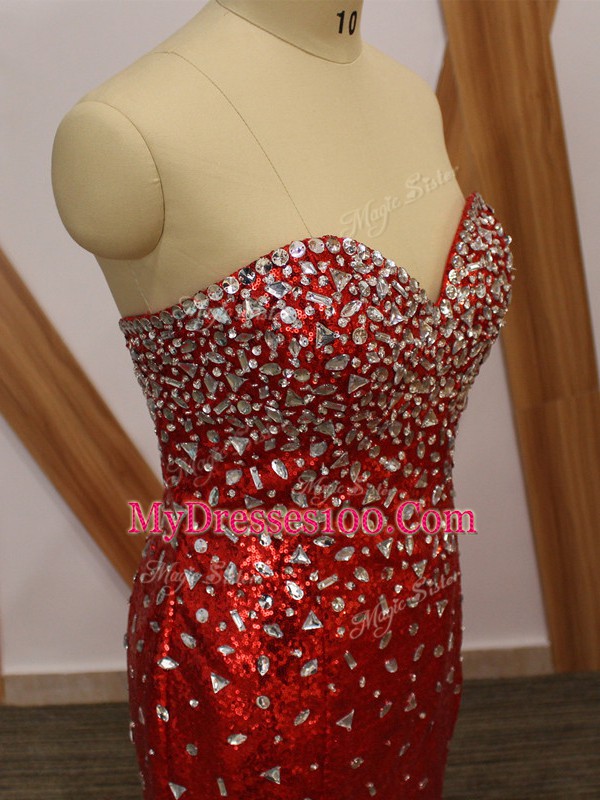 Red Zipper Sweetheart Beading Party Dress Wholesale Tulle Sleeveless