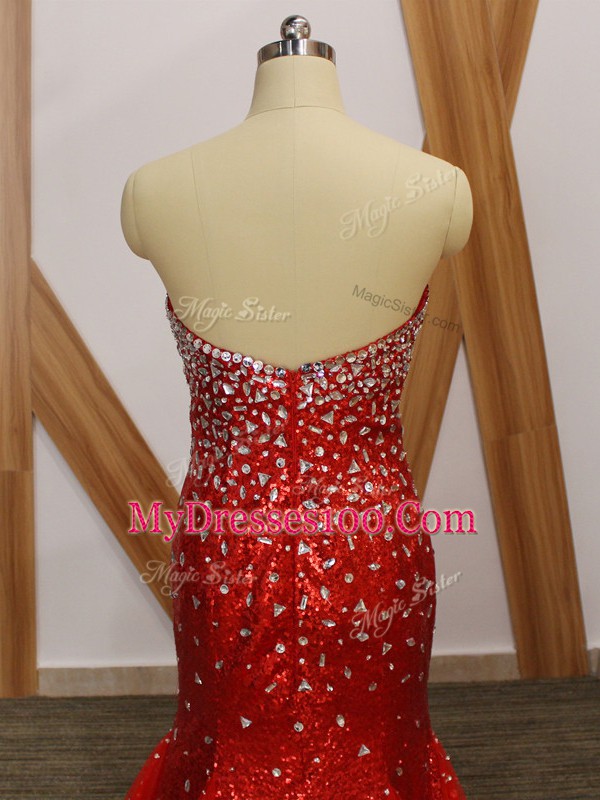 Red Zipper Sweetheart Beading Party Dress Wholesale Tulle Sleeveless