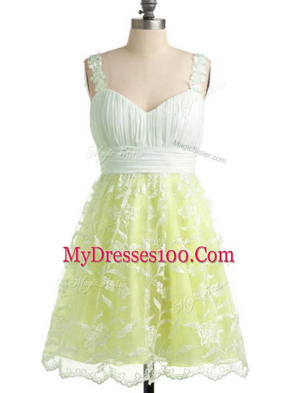 Sophisticated Lace Wedding Guest Dresses Yellow Lace Up Sleeveless Knee Length