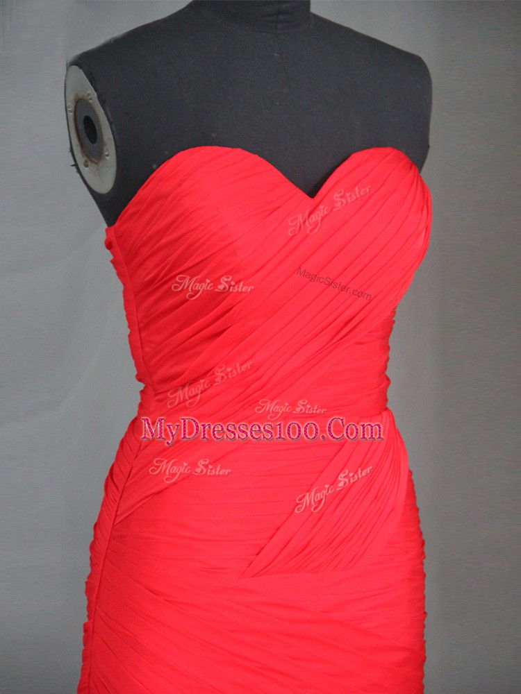 Mermaid Sleeveless Red Prom Evening Gown Brush Train Side Zipper