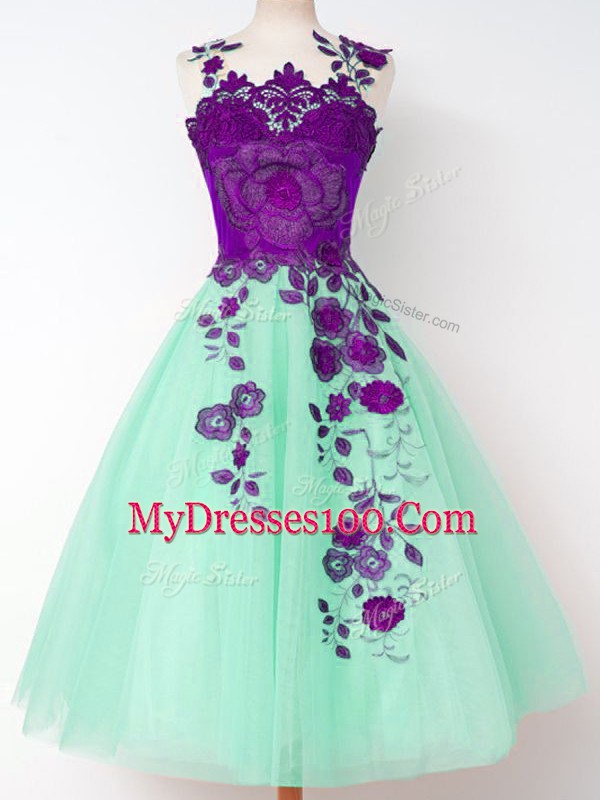 Top Selling Apple Green Sleeveless Tulle Lace Up Wedding Party Dress for Prom and Party and Wedding Party