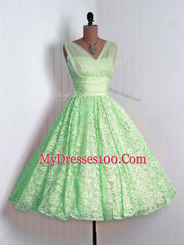 Captivating Sleeveless Lace Up Mini Length Lace Dama Dress for Quinceanera