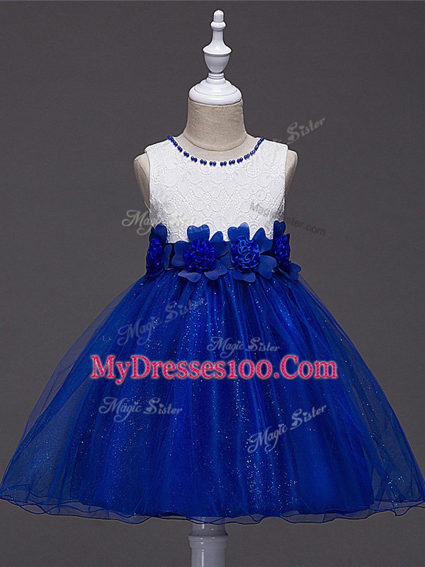 Luxurious Scoop Sleeveless Zipper Child Pageant Dress Royal Blue Tulle